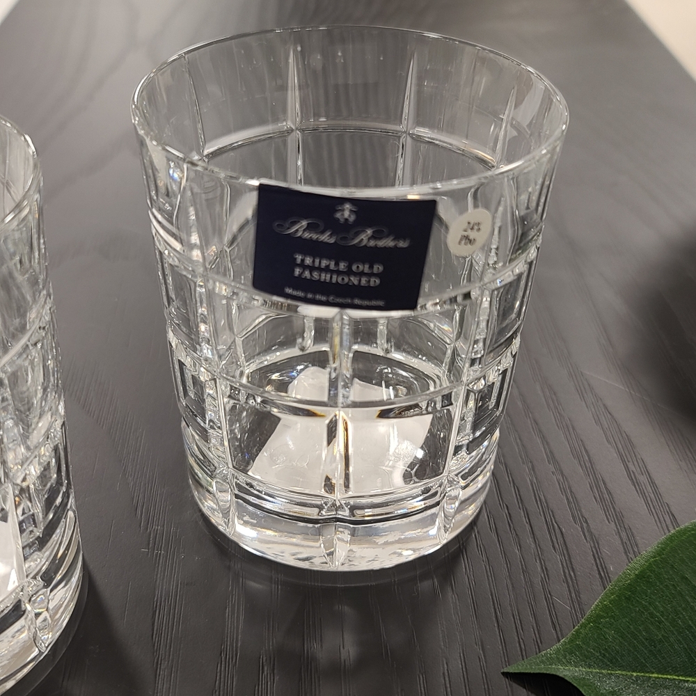 2 Brooks Brothers Triple Old Fashioned Euro Crystal Whiskey Bar Glasses Czech - Picture 3 of 5